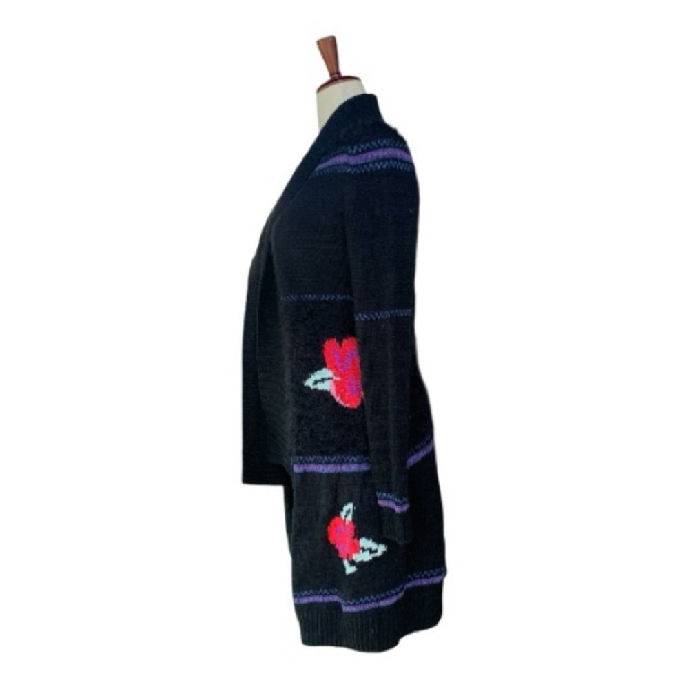 Vera Wang Princess Collection Blk Boho Knit Roses‎ Neon Floral Cardigan Size Med
